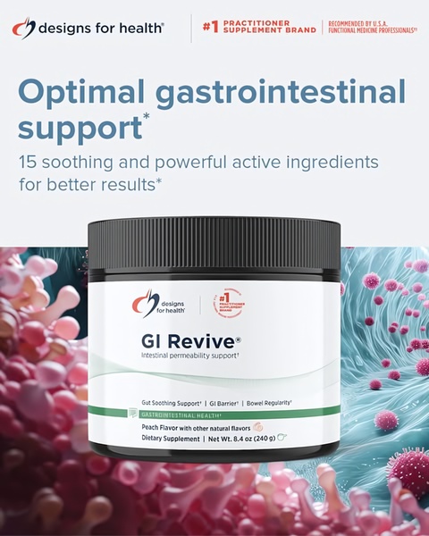 A high-clarity product advertisement focusing on gut health support using a clean background and benefit-led copy.